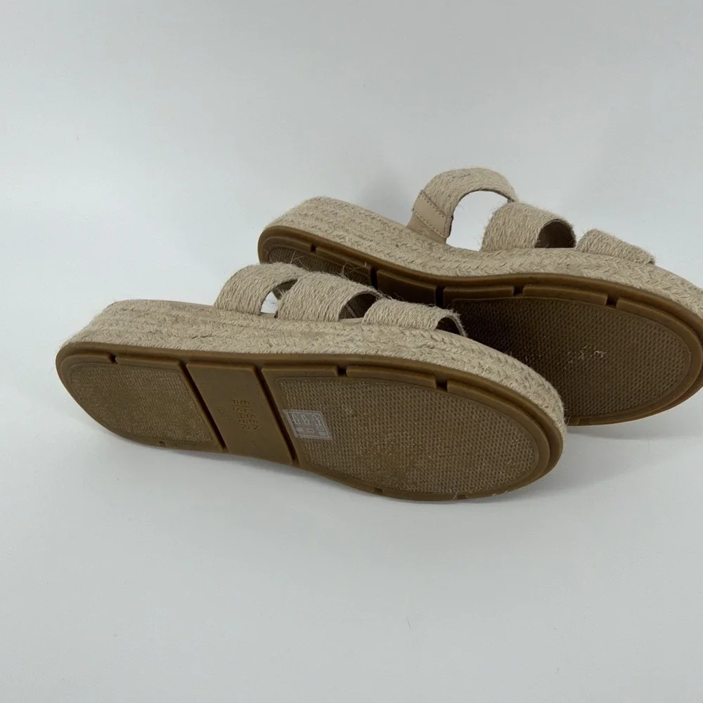 Eileen Fisher‎ Womens Jute Triple Strap Platform Espadrille Slide Sandals 8.5